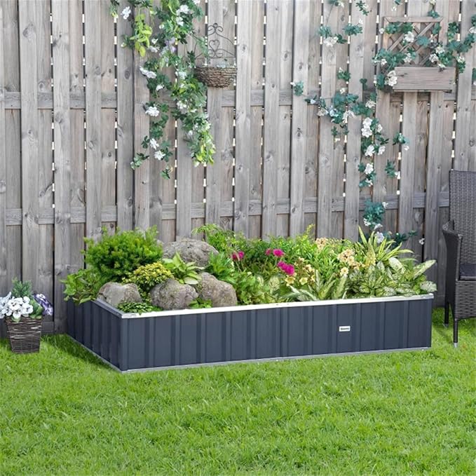 Garden BedEasy to Assemblefor VegetablesFruitsHerbs Flowers Metal Raised Garden(68.5 L x 35.5 W x 11.75 H). (Dark Gray)