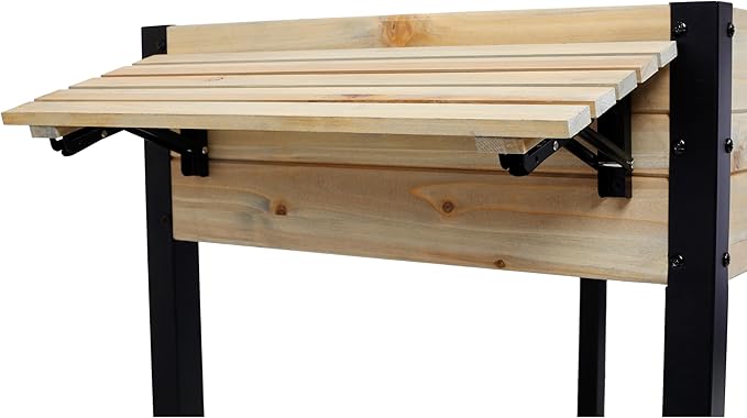 Donext Horticulture Raised Garden Bed Metal Leg Wood Planter Boxes with Folding Storage Shelf Metal Leg Wood Planter Boxes with Folding Storage Shelf Natural