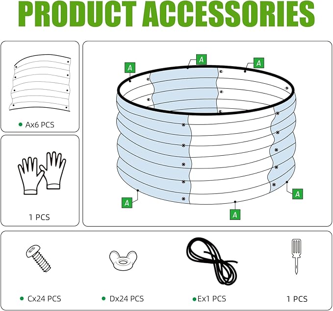SnugNiture 2x2x1ft Round Galvanized Raised Garden Bed Kit Outdoor Metal Planter Box for Planting Plants Vegetables Green
