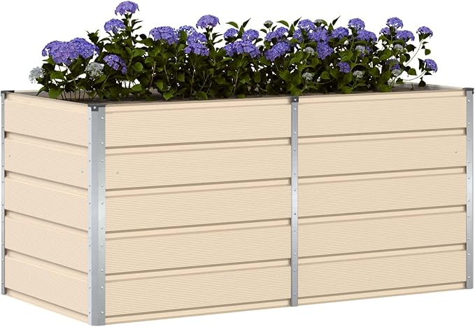 Steel Raised Garden Bed for Gardening Metal Planter Box for Vegetables Fruits Flowers 62.99 x 31.50 x 29.53 in Ivory-664
