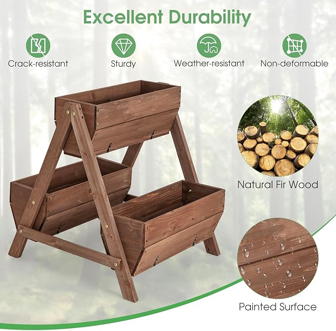 Moccha Vertical Raised Garden Bed 3 Fir Wood Planter Boxes for Flowers Vegetables Herbs Freestanding Flower Bed with Drainage Holes Elevated Garden Planter for Indoor Outdoor (26 x 29 x 29)