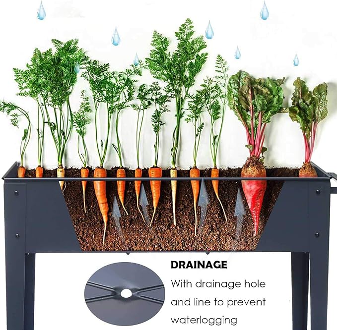 Piksedo Raised Garden Bed Elevated Planter Metal Plant Box with Legs Standing Garden Stand Drainage Holes Frosted Black
