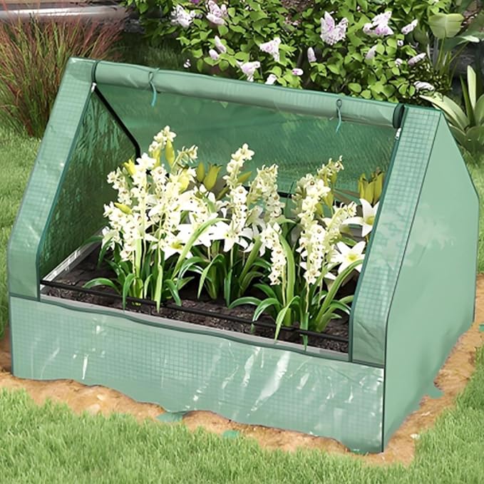 Mini Greenhouse Outdoor Galvanized Raised Garden Bed with Cover Outdoor Planter Box for Herbs and Vegetables (Green)