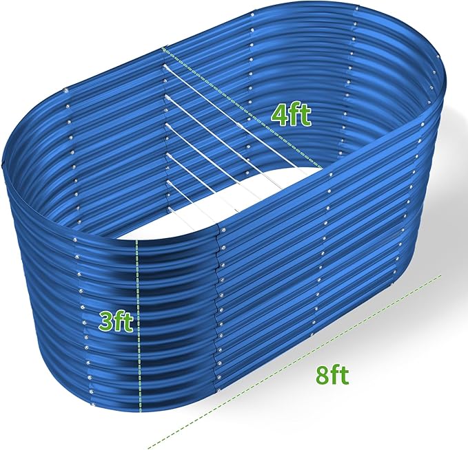 Land Guard 8x4x3ft Oval Galvanized Raised Garden Beds Large-Capacity Metal Planter Box Outdoor Durable Deep Raised Garden Bed 3ft Tall Raised Beds for Gardening Vegetables Royal Blue