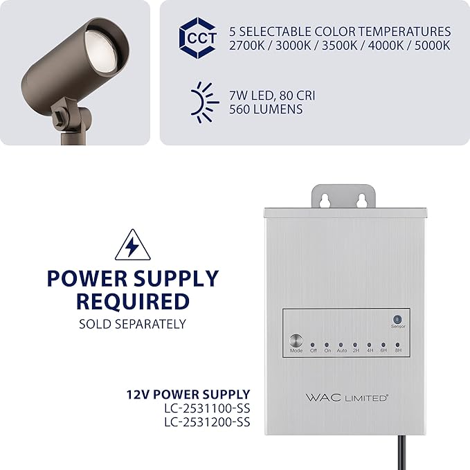 WAC Limited Landscape Lighting 12V Accent and Spot Light 30 Degree Narrow Beam Angle with 5-CCT Selectable in Bronze