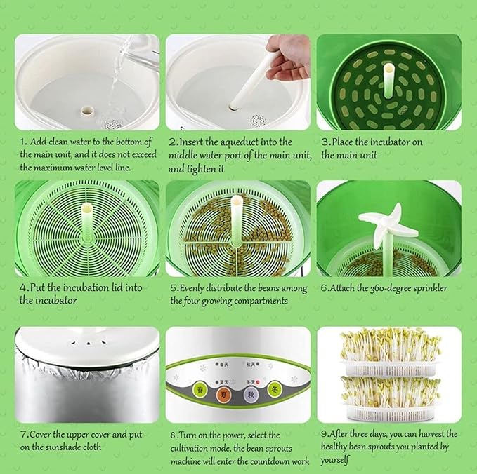 Bean Sprouts Machine Bean Sprouts Maker with Four Season Seed Sprouter Kit Seed Grow Cereal Tool for Wheatgrass Soybean