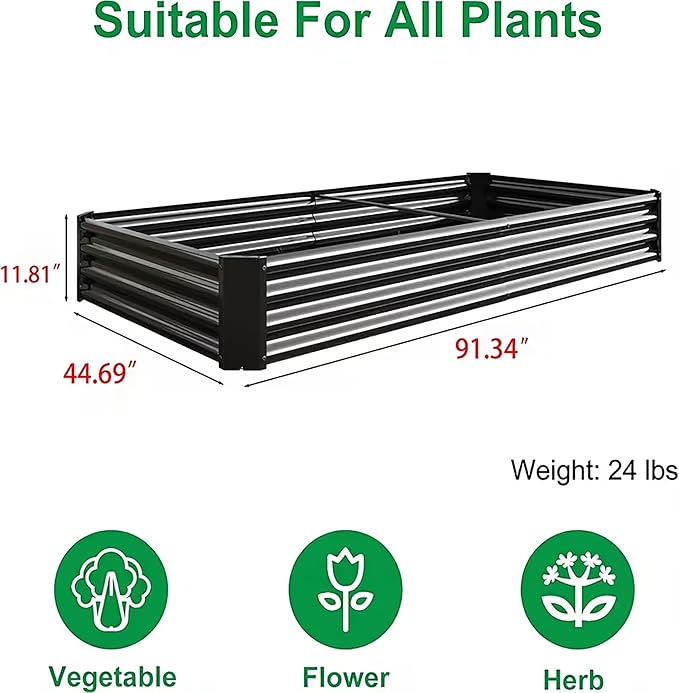 Metal Galvanized Raised Garden Bed Kit 8 x 4 x 1 ft Galvanized Steel Raised Garden Planter Box Outdoor with Open Base for Growing Vegetables/Flowers/Herbs/Fruits/Succulents Rectangle Black