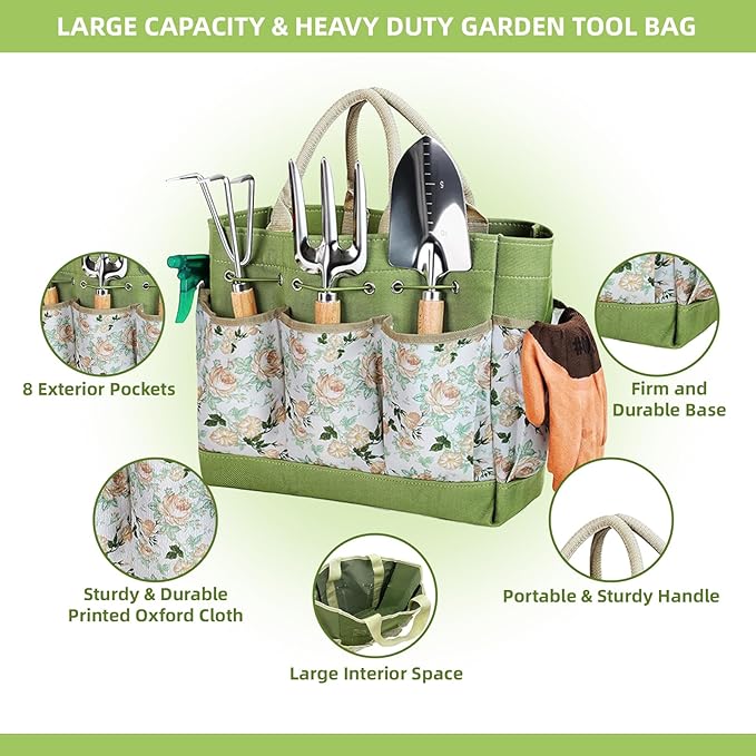 Gardening Tools 12-Piece Durable Heavy Duty Garden Tool Set Stainless Steel Garden Hand Tools with Tote Bag Non Slip Handles Gardening Ideal Gifts for Women and Men