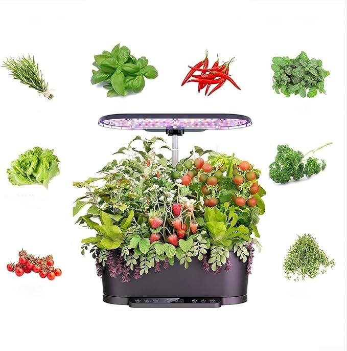 Hydroponics Growing System Indoor Garden Herb Garden Kit Indoor with LED Grow Light Quiet Smart Water Pump Hydroponic Planter for Home Kitchen Office(White)