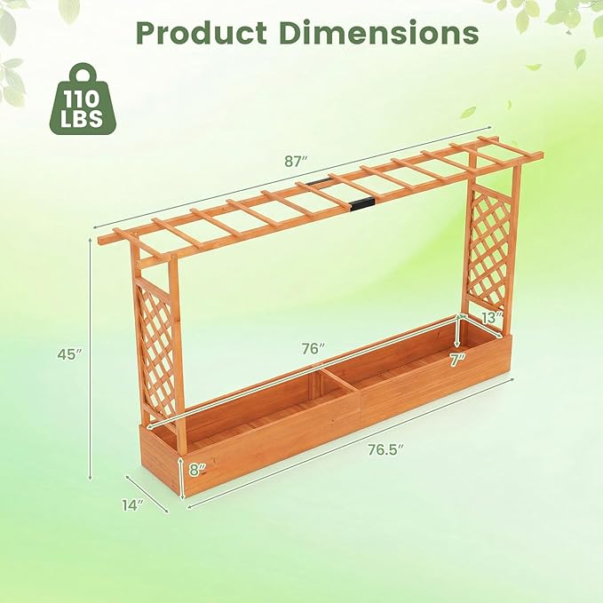 Giantex Wooden Raised Garden Bed with Trellis &amp Hanging Roof 2 Pack Fir Wood Planter Box 45” Freestanding Elevated Garden Bed for Outdoor Climbing Plants Vegetables Flowers Patio &amp Balcony