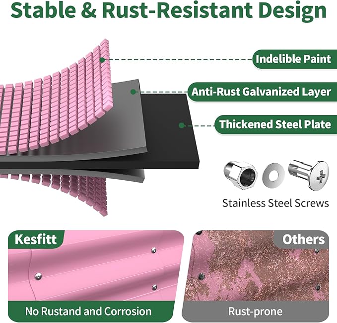 Kesfitt Raised Garden Bed 4x2x1 FT Galvanized Steel Metal Raised Garden Bed Oval Open-Bottom Design 12-Inch Deep for Outdoor Vegetable &amp Herb Gardening Blushing Pink