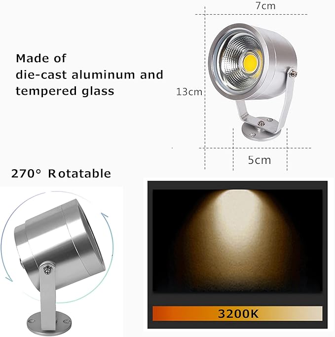 Outdoor LED Spotlight Timer Waterproof Bright Flag Light Landscape Automatic Mini Lawn Lamp 5W Graden Lights Lawn Decorative Lamp with Plug Courtyard Front Yard SilverWarm White