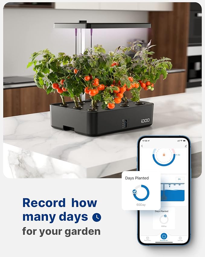 iDOO Hydroponics Growing System Kit 12Pods Christmas Gifts for Women Mom Herb Garden Indoor with LED Grow Light for Home Built-in Fan Auto-Timer Adjustable Height Up to 11.3 12Pods WiFi-Black