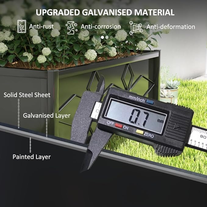 Galvanized Steel Raised Garden Bed with Trellis Support for Climbing Plants – Durable Outdoor Planter Box for Vegetables and Flowers (Black + Steel)