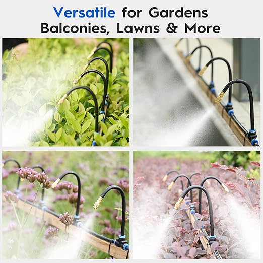 360° Automatic Drip Irrigation Kit - 5/16'' Tubing Adjustable Universal Spray Nozzle Copper Atomizing System for Garden/Lawn/Greenhouse - Multi-Directional Rotation Quick Connectors 49FT