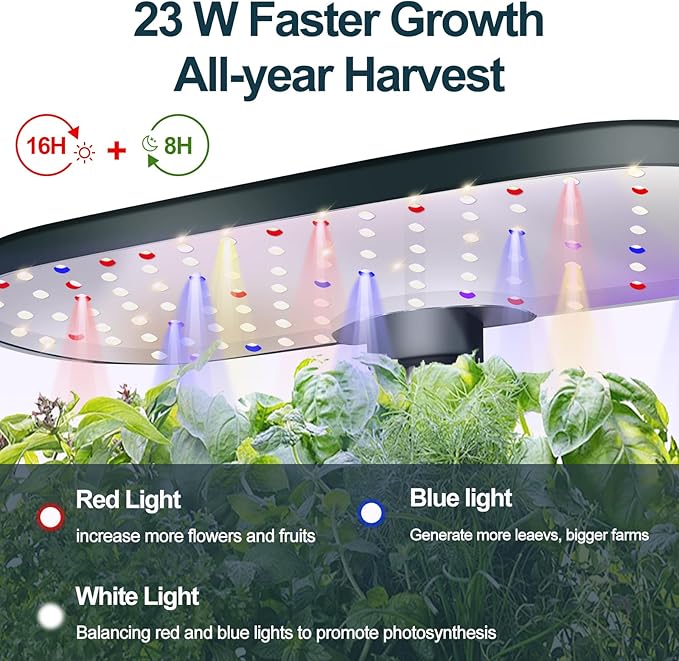 Hydroponics Growing System Indoor Garden:12 Pods Plant Kit Aeroponic Herb Vegetable Growth Lamp Countertop with LED Grow Light Adjustable Height Up to 20.47inch (Blackish Green One-Size)