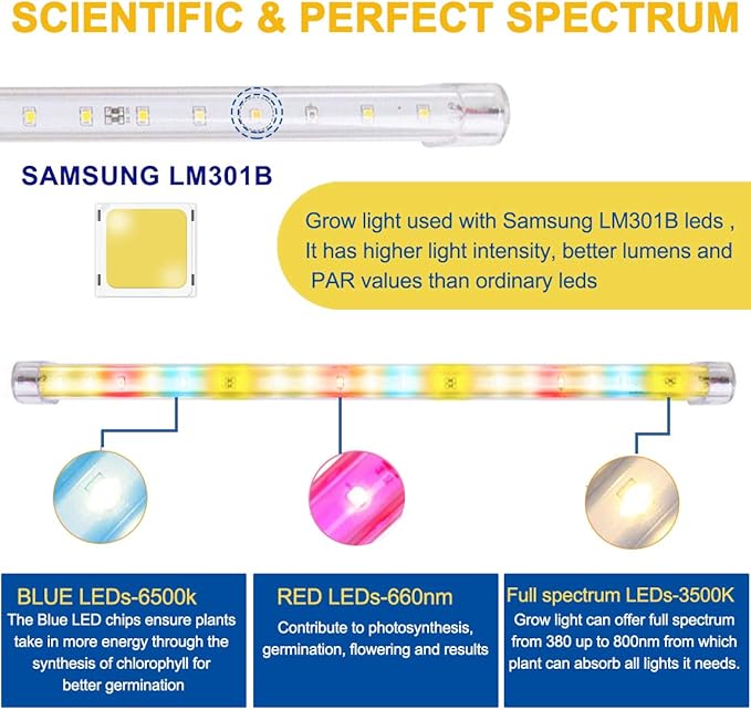 LED Grow Lights Strips for Indoor Plants with Auto ON &amp Off Timer T5 Sunlike Full Spectrum Grow Lights Bar Growing Lamps for Greenhouse Shelves Hydroponics Succulent 4 Dimmable Levels