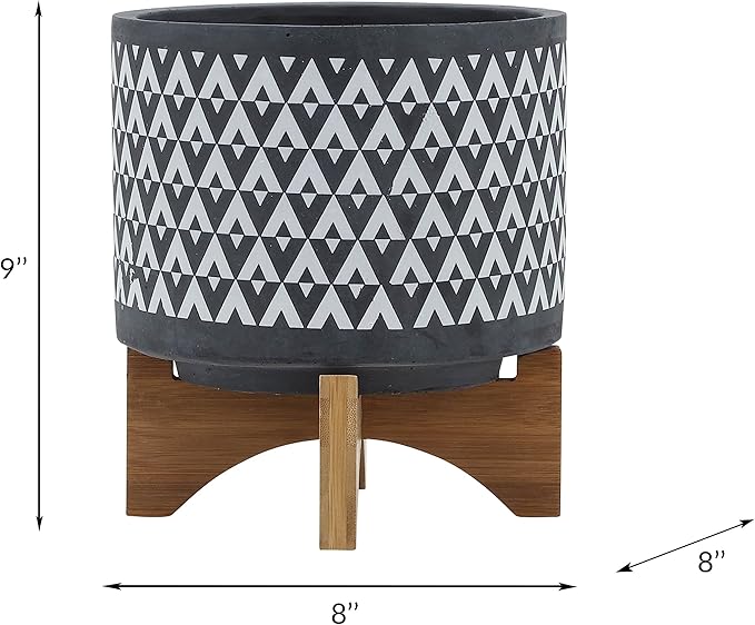 Ceramic 8 Planter ON Wooden Stand Gray