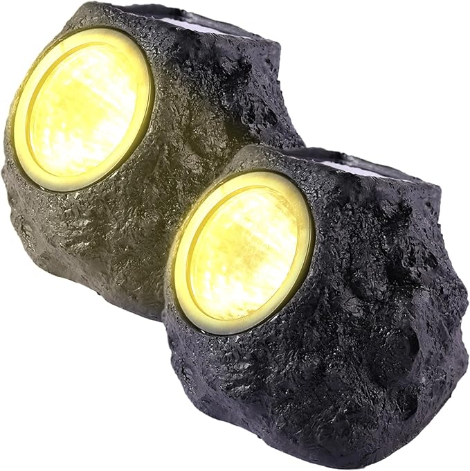 Solar Rock Lights for Outside 2PCS Waterproof Realistic Stone Solar Spotlight with LED Warming Lighting Ground Lights for Pathway Walkway Yard Garden Decorations 5.9x4.7x4.7 Inch