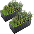 2-Pack 6x3x2ft Metal Raised Garden Bed Galvanized Steel Planter Box Kit with 4 Reinforcement Bars Deep Root Outdoor Planting Beds for Vegetables Flowers Herbs – Black