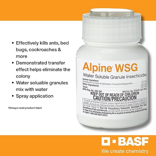 BASF Alpine WSG Water Soluble Granule Insecticide Indoor Outdoor Pest Control for Ants Flies Bed Bugs German Cockroach 200 Grams