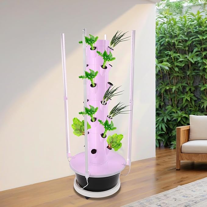 Hydroponic Growing Tower 28 Holes Indoor Garden System with LED Grow Light &amp Timer Vertical Aeroponic System for Balcony Home (Black)