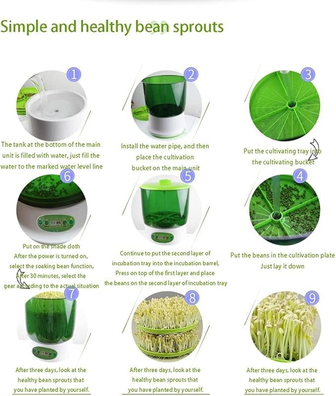 Automatic Sprouter Bean Growing Machine Seed Sprout Maker with PTC Heating 360° Sprinkler Seed Sprouter Kit Large Capacity Seed Grow Cereal Tool Homem