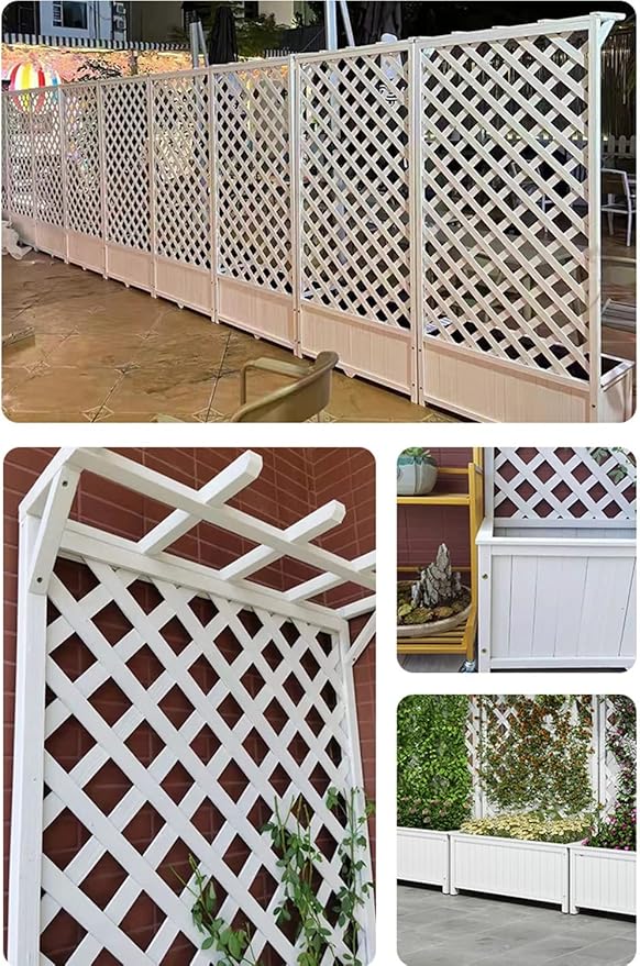 Wood Planter Raised Bed with Top 48 Inch Height Plant Climbing Box for Garden Balcony Patio Yard Porch Vertical GardenWhite75x40x120cm
