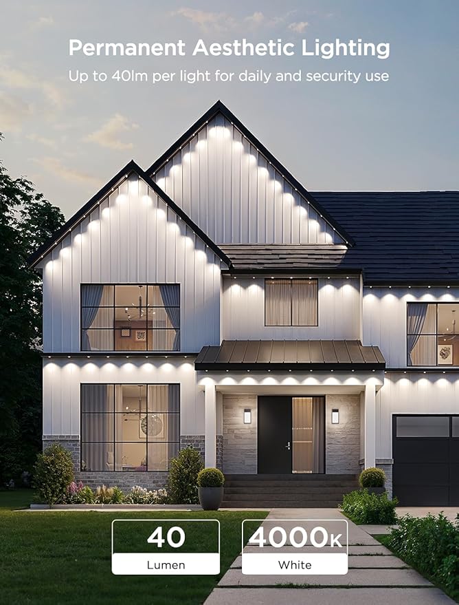 Govee Permanent Outdoor Lights 2 100ft RGBIC Outdoor Lights with 72 LED Lights IP67 Waterproof 100 Scene Modes with 40lm White for Outdoor Decorations Works with Alexa Google Assistant Black