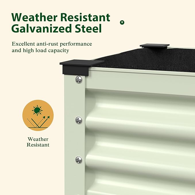 VEIKOU 48x24x34in Galvanized Steel Raised Garden Bed for Outdoor with Shelf and Casters Drainage Holes Detachable Liner Steel Planter Box for Gardening 507 lbs Capacity Cream White