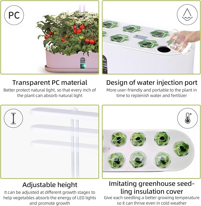 Indoor Garden Hydroponics Growing System Kit Full Spectrum 2.5L Water Tank 10 Pods Plant Germination Height Adjustable Automatic Timer Growth Lamp Countertop with LED Grow Light