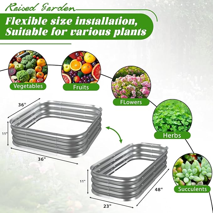 Galvanized Raised Garden Bed for Gardening 36x36x11in Metal Planter Box for VegetablesHerbsFlowersOutdoor Modular Above Ground ContainerTool-Free Assembly