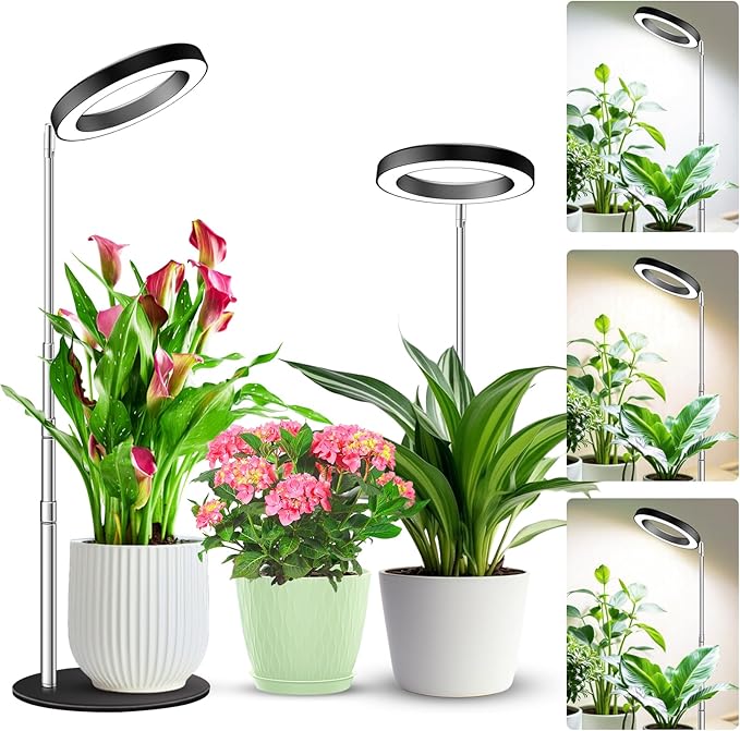 Grow Lights for Indoor Plants 80 LEDs Full Spectrum Plant Grow Light with 2 Mounting Options 6/12/16H Timer 3 Spectrum Modes 37 in Height Adjustable Desk Growing Lamp (Black/2-Pack)