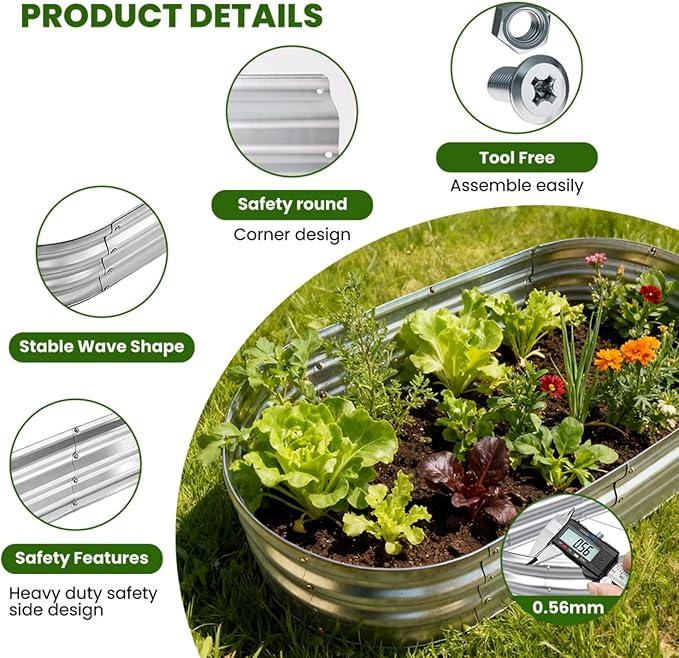 Raised Garden Bed Outdoor Galvanized Planter Boxes Oval Large Metal Raised Garden Beds for Vegetables 4×2×1ft1pack
