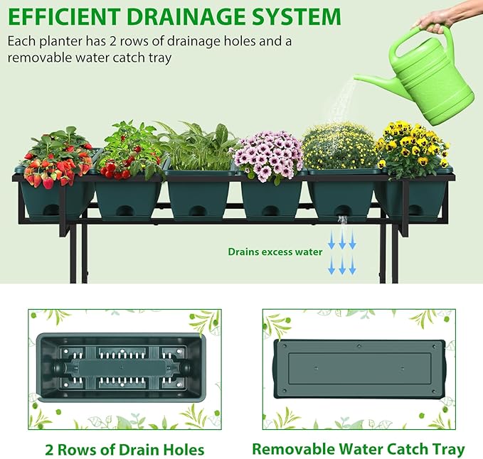 Vrisa Raised Garden Bed with Legs 43x17x29 in Plastic Elevated Planter Box Outdoor with Storage Shelf and Wheels Vegetables Herbs Flowers Standing Garden Beds for Backyard Patio Balcony Green