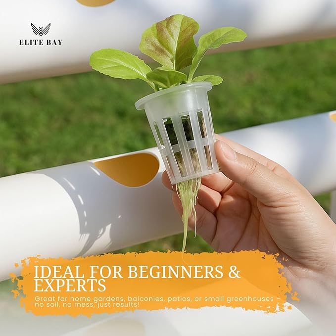 36-Pod Hydroponic Plant Growing System – PVC Vertical Soilless Indoor/Outdoor Garden Kit | White Tower with 36 Baskets Sponges AU/US Plug &amp Soft Tube | Ideal for Home Gardening