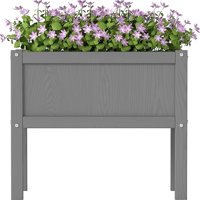 Raised Garden Bed with Drainage Hole Waterproof HDPE Elevated Planter Box with Legs Stable and Durable to Plant Herb Vegetable FlowerPatioBalcony Outdoors/Indoors Gray