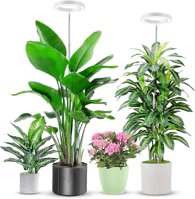 Grow Lights for Indoor Plants 6000K Full Spectrum Plant Grow Lights Height Adjustable 10-65 Growing Lamp Automatic Timer 6/12/16Hrs 5-Level Dimmable Idea for Large Plant 2 Pack