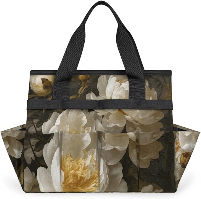 Garden Tool BagFloral Peony Flower Gardening Organizer Bag With Pockets Garden Tool Kit Storage Tote for Women Men Garden Tool Set Holder