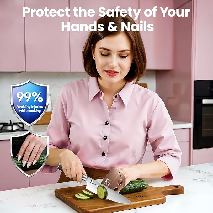 Stainless Steel Finger guards for cutting food Finger Protectors for Slicing as Gift for Couple Women or Mom with Gift Box Rose Gold