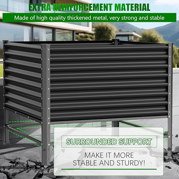 Doniks Raised Garden Bed with Legs 48×48×37in Large Outdoor Metal Galvanized Garden Planting Box1200lb Capacity for Vegetables Lawn Green Flowers Fruits Terrace
