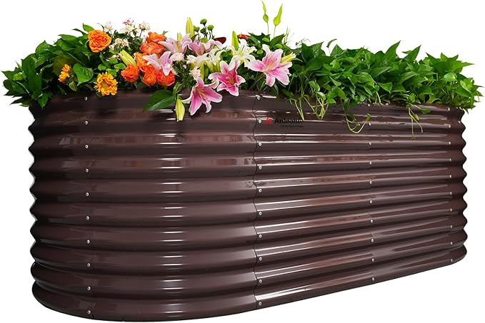 A ANLEOLIFE 30 Extra Tall Galvanized Raised Garden Beds Outdoor 8x4x2.5ft Oval Metal Planter Boxes for Planting Vegetables Flowers Fruits Eco-Safe &amp Easy Setup CaféBronze