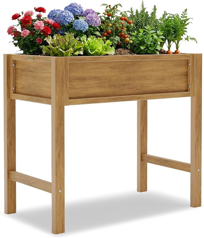 YEFU Raised Garden Beds for Outdoor: 34x30x18in Teak Raised Garden Beds with Legs for Family Gardening to Plant Organic Herbs Vegetables Flowers - Easy to Assembly Elevated Planter Box for Backyard