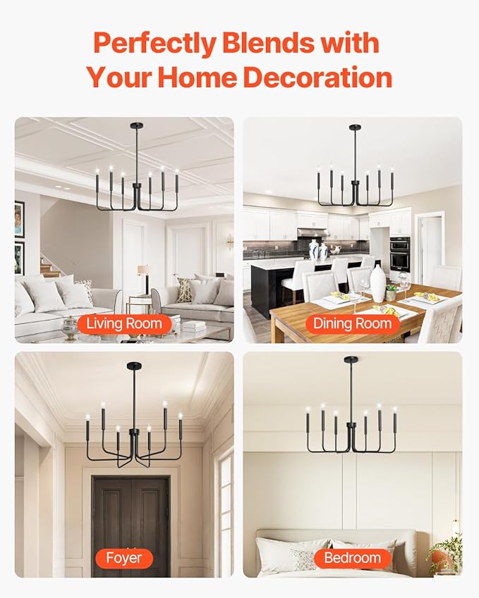 VEVOR 6-Light Chandelier Metal Farmhouse Chandelier Adjustable Height Dining Room Hanging Light Fixture for Ceilings Modern Chandelier for Bedroom Foyer Hall Kitchen Living Room and Entryway