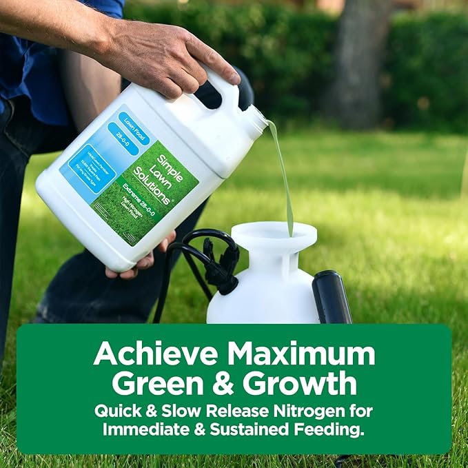 Maximum Green &amp Growth Fertilizer High Nitrogen 28-0-0 Lawn Food Liquid Fertilizer- Spring &amp Summer- Any Grass Type- Simple Lawn Solutions - Concentrated Quick &amp Slow Release Blend (1 Gall