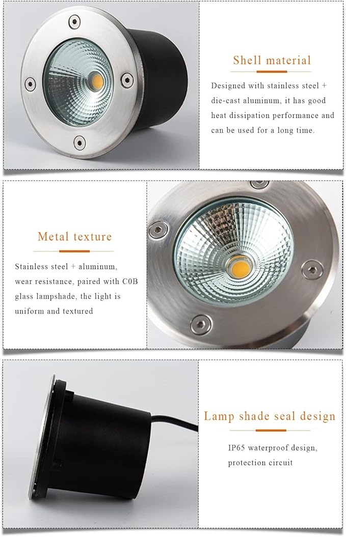 COB Underground Light Recessed Ground Light IP66 Waterproof AC85-110V LED Buried Lights for Garden Pathway Deck Step Stairs Driveway Landscape Spotlight