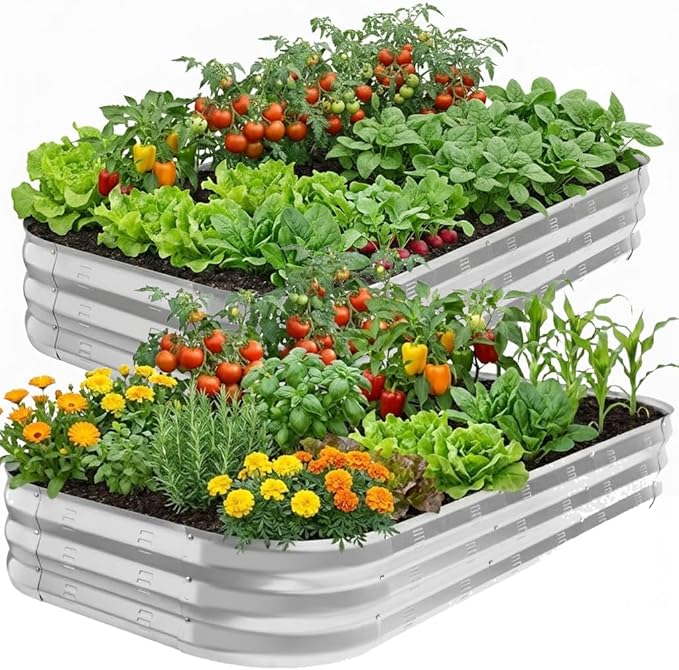 Galvanized Raised Garden Bed Kit Large Metal Raised Garden Beds for Vegetables Galvanized Planter Raised Garden Boxes Outdoor (2PCS)