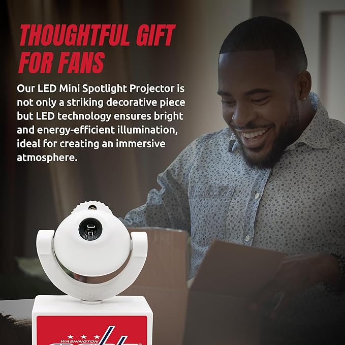 Sporticulture NHL American Hockey Washington Capitals LED Mini Spotlight Projector – 6 Team Logos Portable &amp USB Rechargeable – for Game Day Parties Dorm Rooms &amp More (No Button Batteries Re