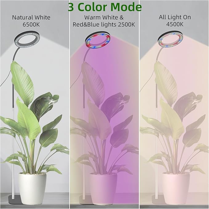 Full Spectrum LED Grow Light 84 LEDs with 3 Color Modes 67in Adjustable Gooseneck 360° Rotating Head Desktop Plant Light with Timer 10 Brightness Levels (Black)