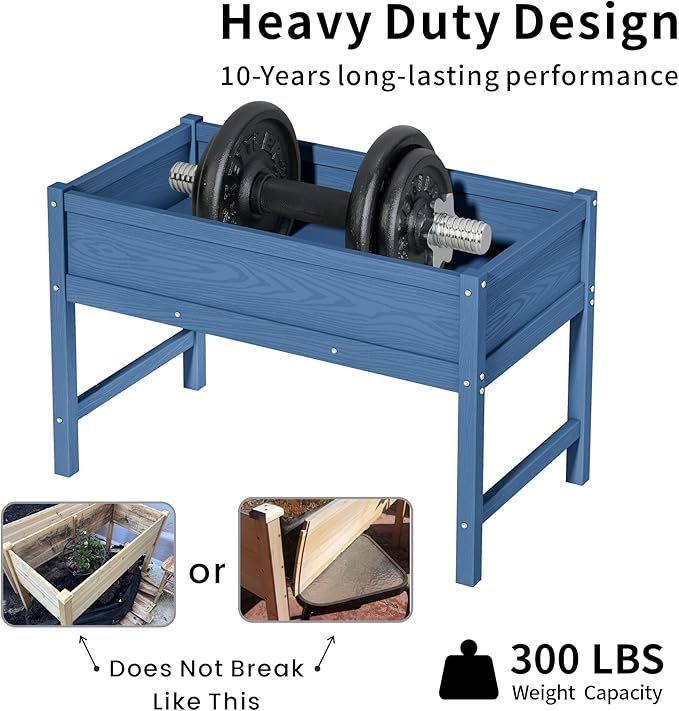 HDPE Raised Garden Planting Bed with LegsGarden Boxes Outdoor Raised with Drainage Hole Rot-ResistantRaised Beds for Gardening for Backyard Patio Balcony 300 lb Capacity (Navy)